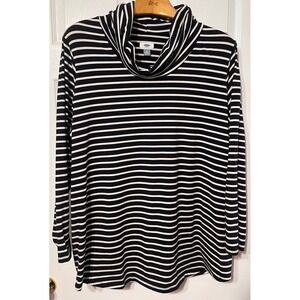 Old Navy Womens Black White Striped Cowl Neck Long Sleeve Tunic Top Plus Size 4X